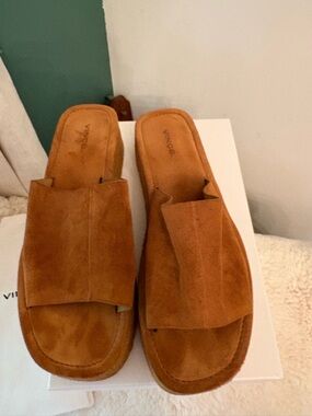 Vince Pally Suede Slide Mules in tan
